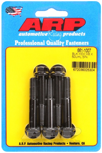 M8 x 1.25 x 50 hex black oxide bolts