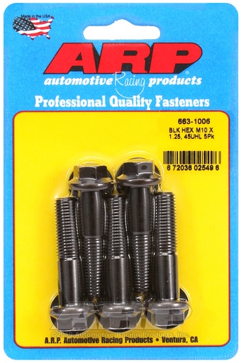M10 x 1.25 x 45 hex black oxide bolts
