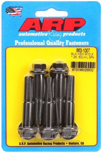 M10 x 1.25 x 50 hex black oxide bolts