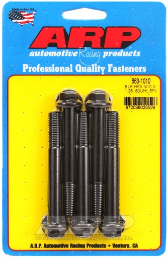 M10 x 1.25 x 80 hex black oxide bolts