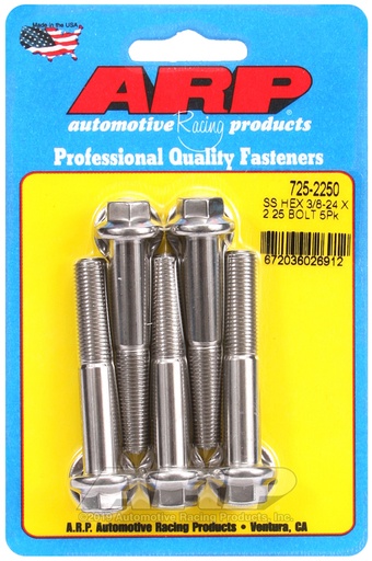 3/8-24 x 2.250 hex 7/16 wrenching SS bolts