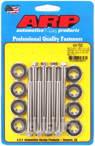 SB Chevy GENIII/IV LS Series w/.375 spacer SS hex valve cover bolt kit