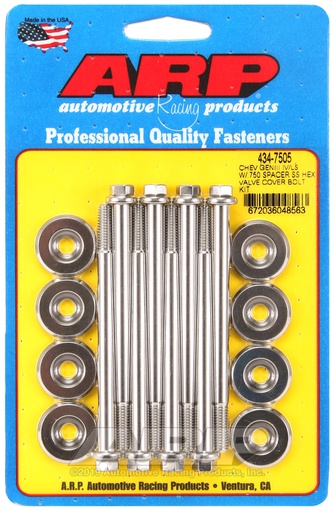 SB Chevy GENIII IV/LS w/.750 spacer SS hex valve cover bolt kit